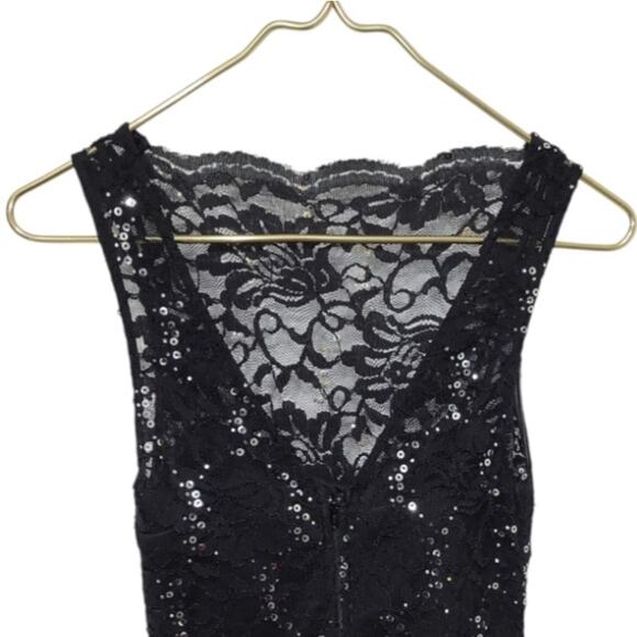 City Triangles Lace Maxi Dress Rhinestones Sequins Pearls Size 3 Black Fairygoth - Picture 4 of 13